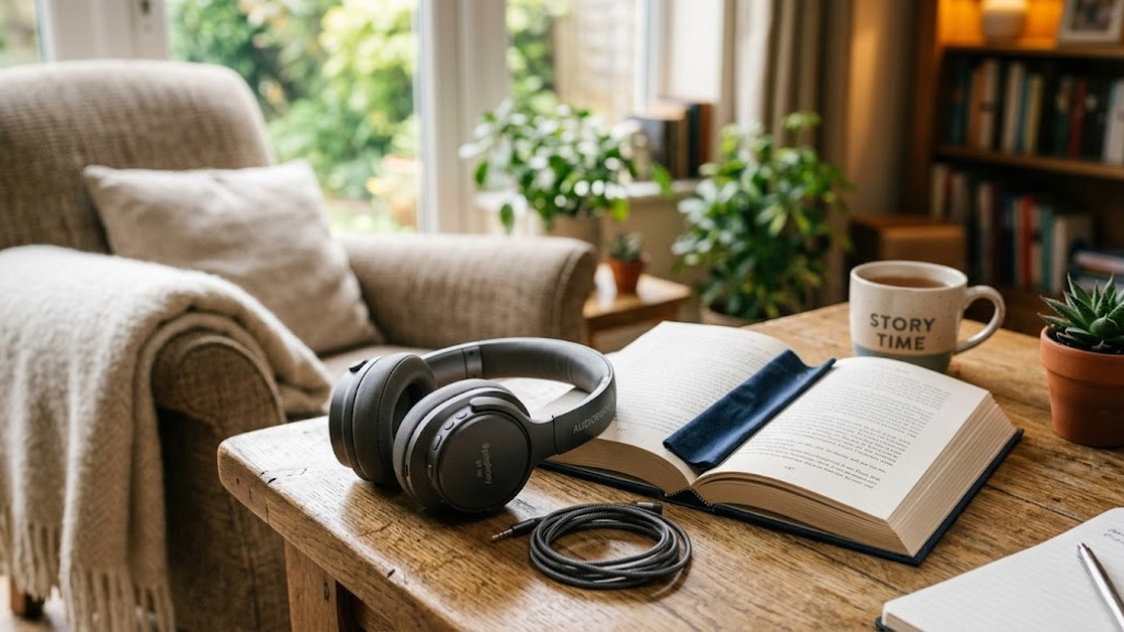 Audiobook headphones and book